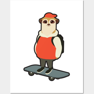 Meerkat as Skater with Skateboard Posters and Art